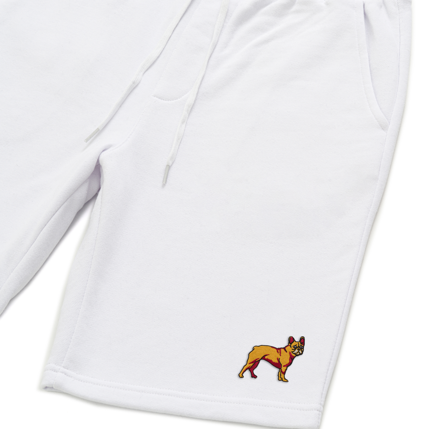 Bobby's Planet Men's Embroidered French Bulldog Shorts from Paws Dog Cat Animals Collection in White Color#color_white