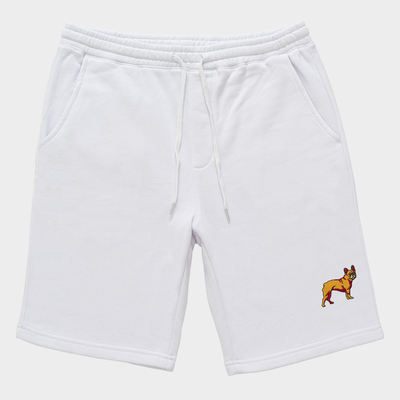 Bobby's Planet Men's Embroidered French Bulldog Shorts from Paws Dog Cat Animals Collection in White Color#color_white