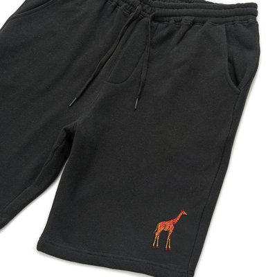 Bobby's Planet Men's Embroidered Giraffe Shorts from African Animals Collection in Black Color#color_black