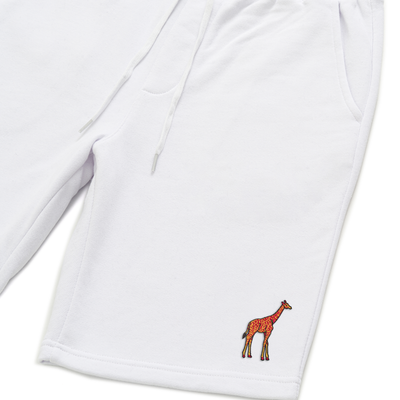 Bobby's Planet Men's Embroidered Giraffe Shorts from African Animals Collection in White Color#color_white