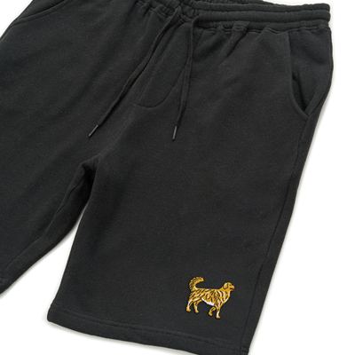 Bobby's Planet Men's Embroidered Golden Retriever Shorts from Paws Dog Cat Animals Collection in Black Color#color_black