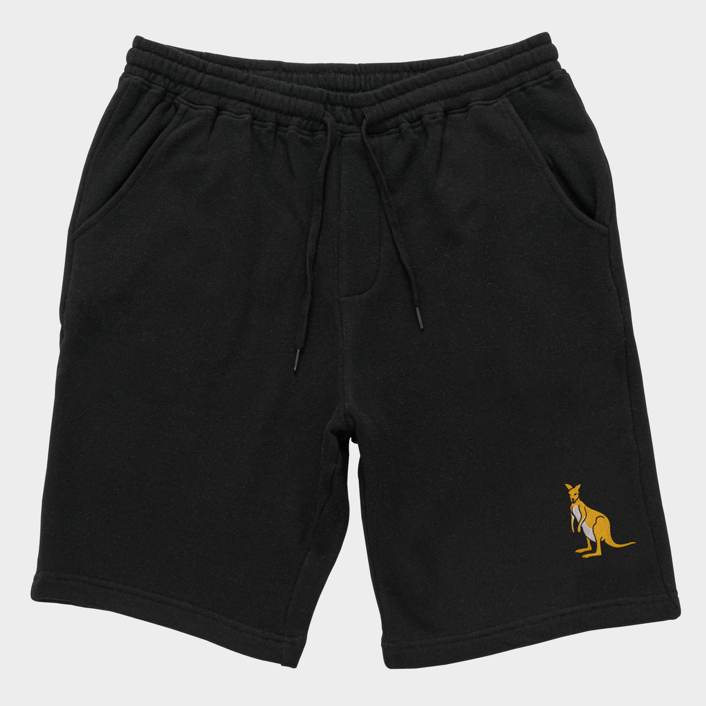 Bobby's Planet Men's Embroidered Kangaroo Shorts from Australia Down Under Animals Collection in Black Color#color_black
