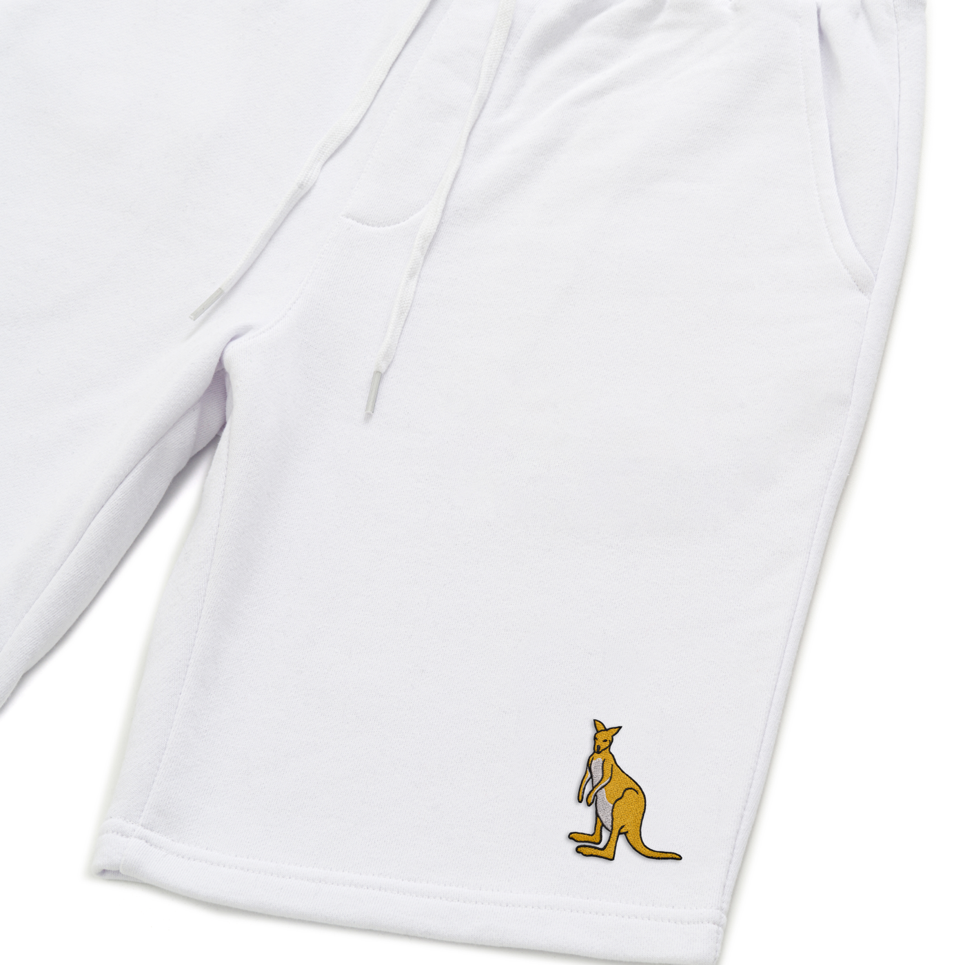 Bobby's Planet Men's Embroidered Kangaroo Shorts from Australia Down Under Animals Collection in White Color#color_white