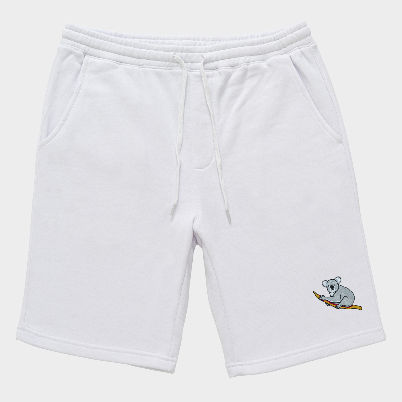Bobby's Planet Men's Embroidered Koala Shorts from Australia Down Under Animals Collection in White Color#color_white