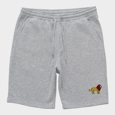 Bobby's Planet Men's Embroidered Lion Shorts from African Animals Collection in Heather Grey Color#color_heather-grey