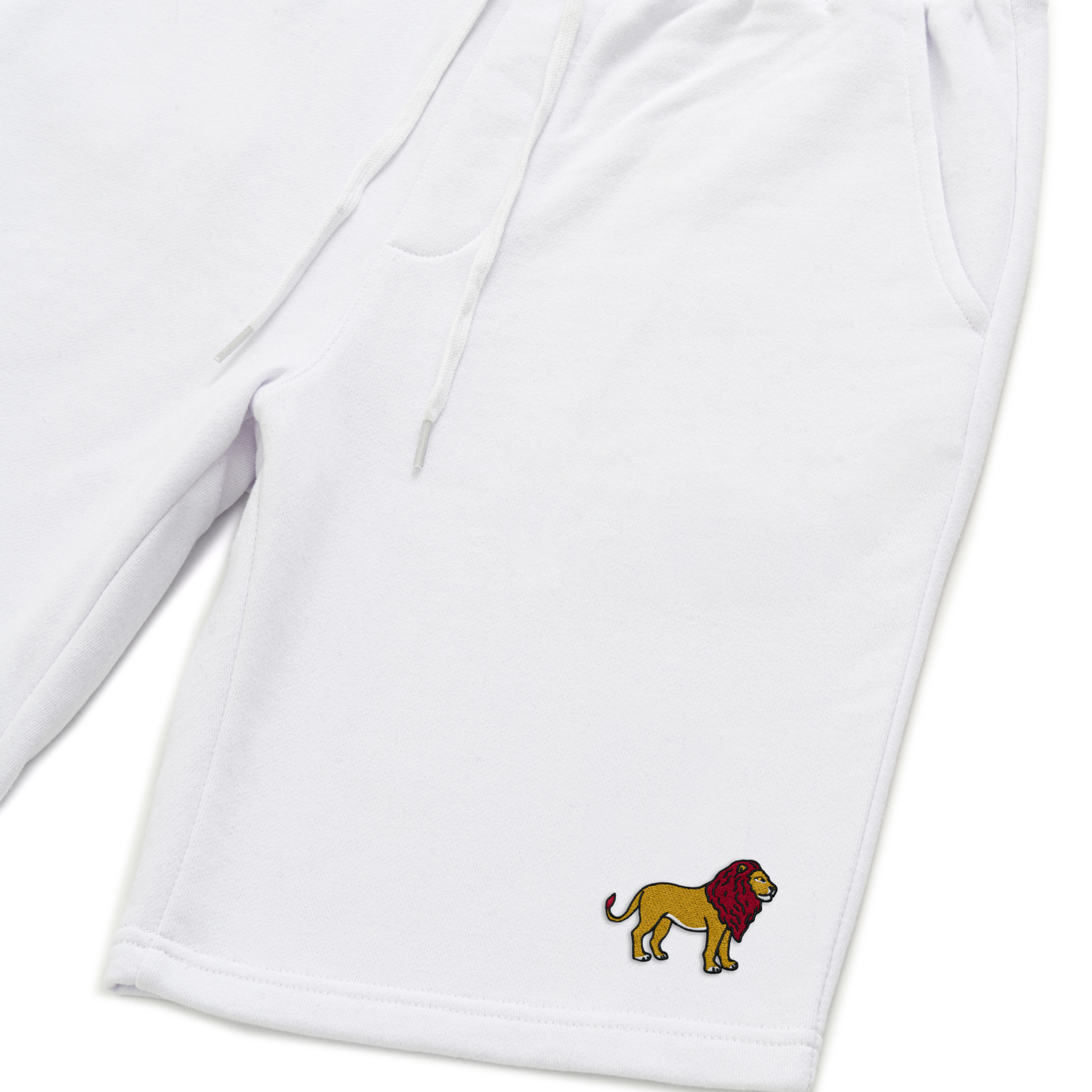 Bobby's Planet Men's Embroidered Lion Shorts from African Animals Collection in White Color#color_white