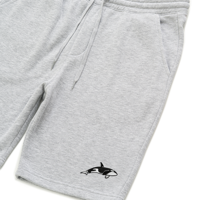 Bobby's Planet Men's Embroidered Orca Shorts from Seven Seas Fish Animals Collection in Heather Grey Color#color_heather-grey