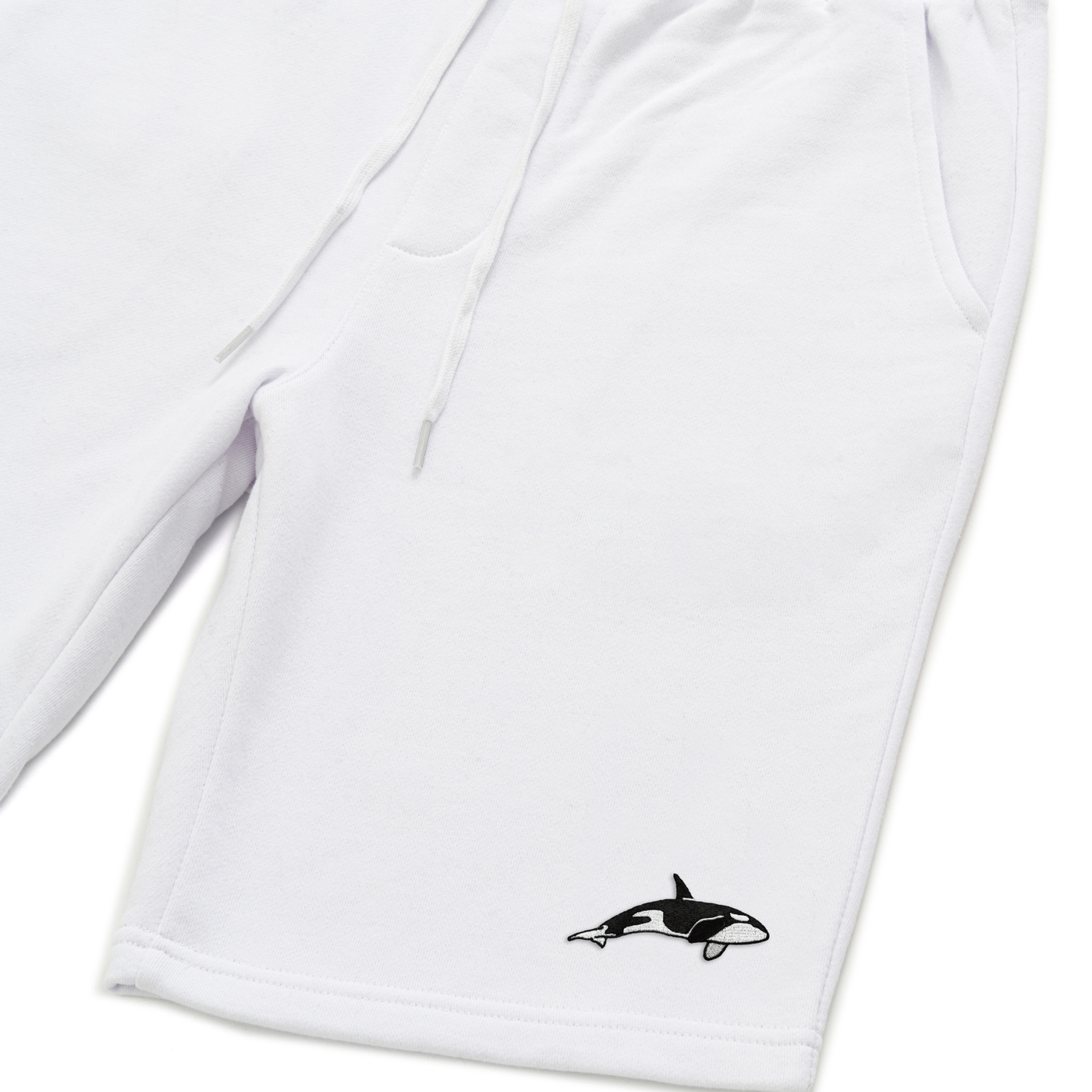 Bobby's Planet Men's Embroidered Orca Shorts from Seven Seas Fish Animals Collection in White Color#color_white