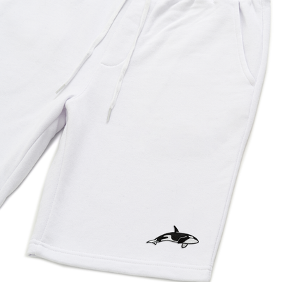 Bobby's Planet Men's Embroidered Orca Shorts from Seven Seas Fish Animals Collection in White Color#color_white
