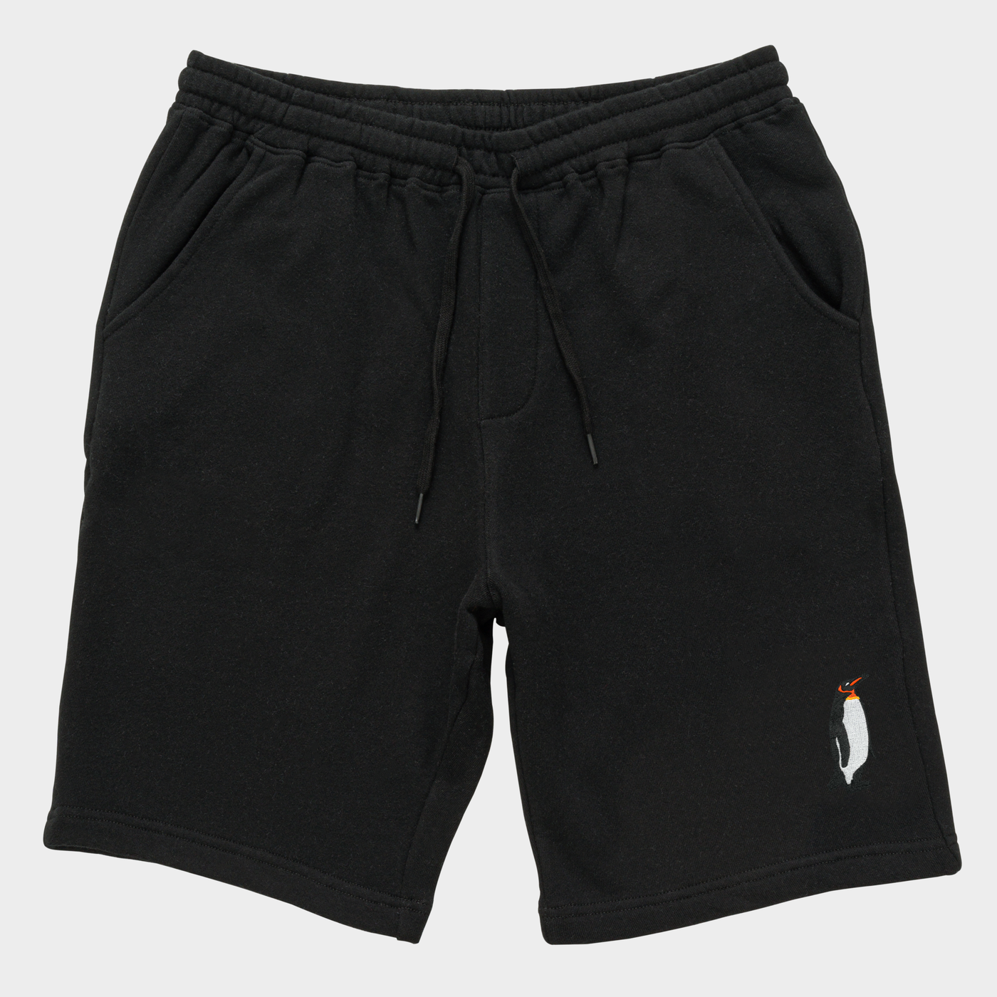 Bobby's Planet Men's Embroidered Penguin Shorts from Arctic Polar Animals Collection in Black Color#color_black