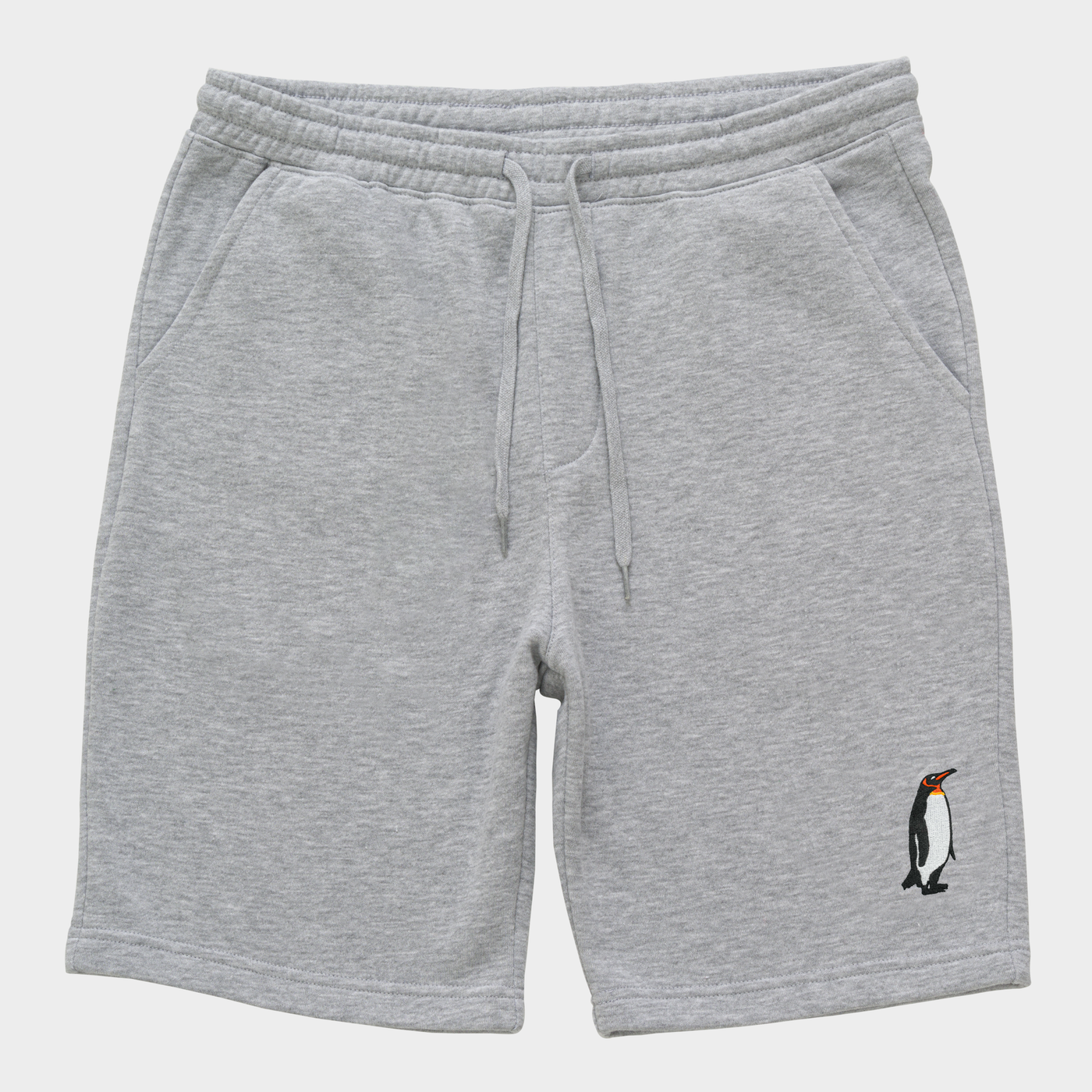 Bobby's Planet Men's Embroidered Penguin Shorts from Arctic Polar Animals Collection in Heather Grey Color#color_heather-grey