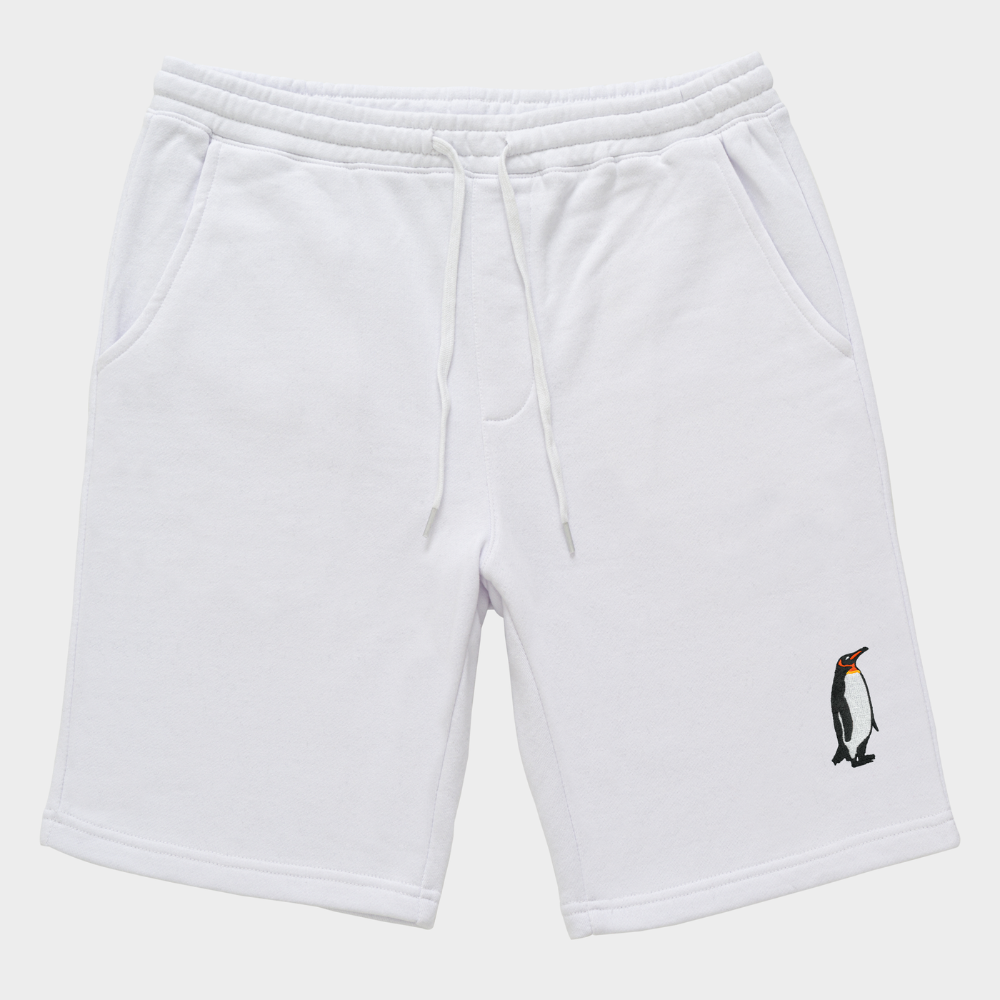 Bobby's Planet Men's Embroidered Penguin Shorts from Arctic Polar Animals Collection in White Color#color_white