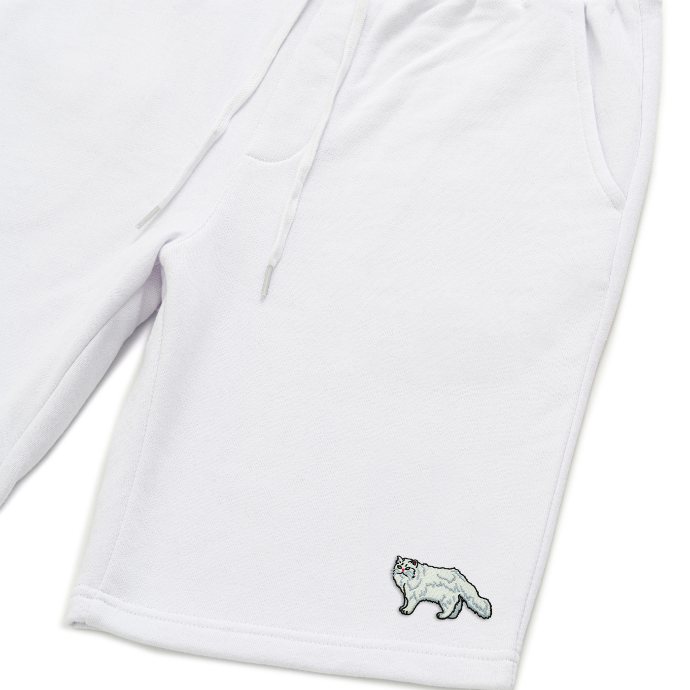 Bobby's Planet Men's Embroidered Persian Shorts from Paws Dog Cat Animals Collection in White Color#color_white