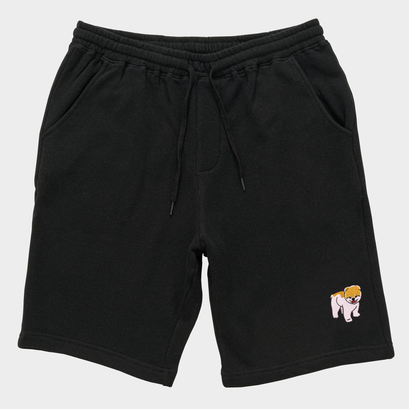 Bobby's Planet Men's Embroidered Pomeranian Shorts from Paws Dog Cat Animals Collection in Black Color#color_black