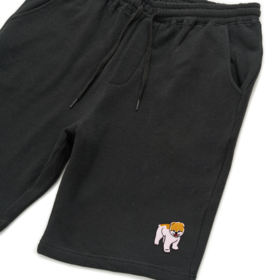 Bobby's Planet Men's Embroidered Pomeranian Shorts from Paws Dog Cat Animals Collection in Black Color#color_black