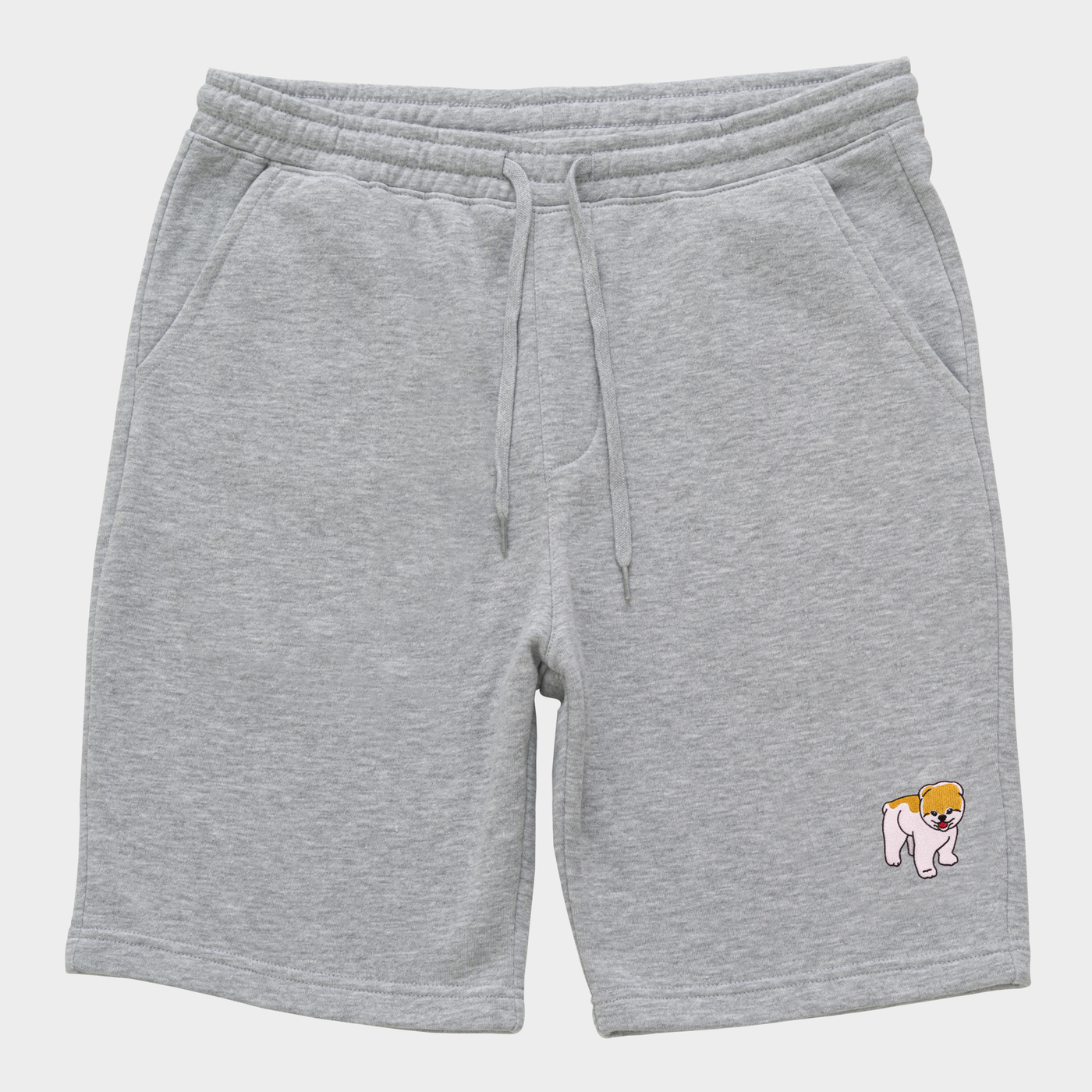 Bobby's Planet Men's Embroidered Pomeranian Shorts from Paws Dog Cat Animals Collection in Heather Grey Color#color_heather-grey