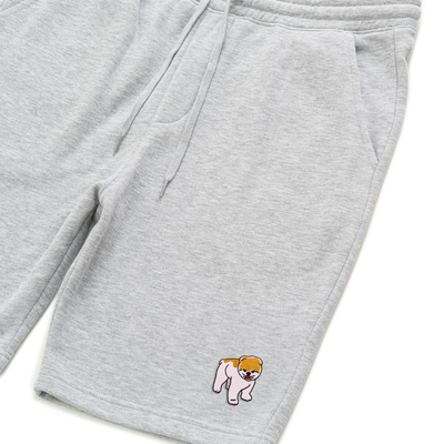 Bobby's Planet Men's Embroidered Pomeranian Shorts from Paws Dog Cat Animals Collection in Heather Grey Color#color_heather-grey