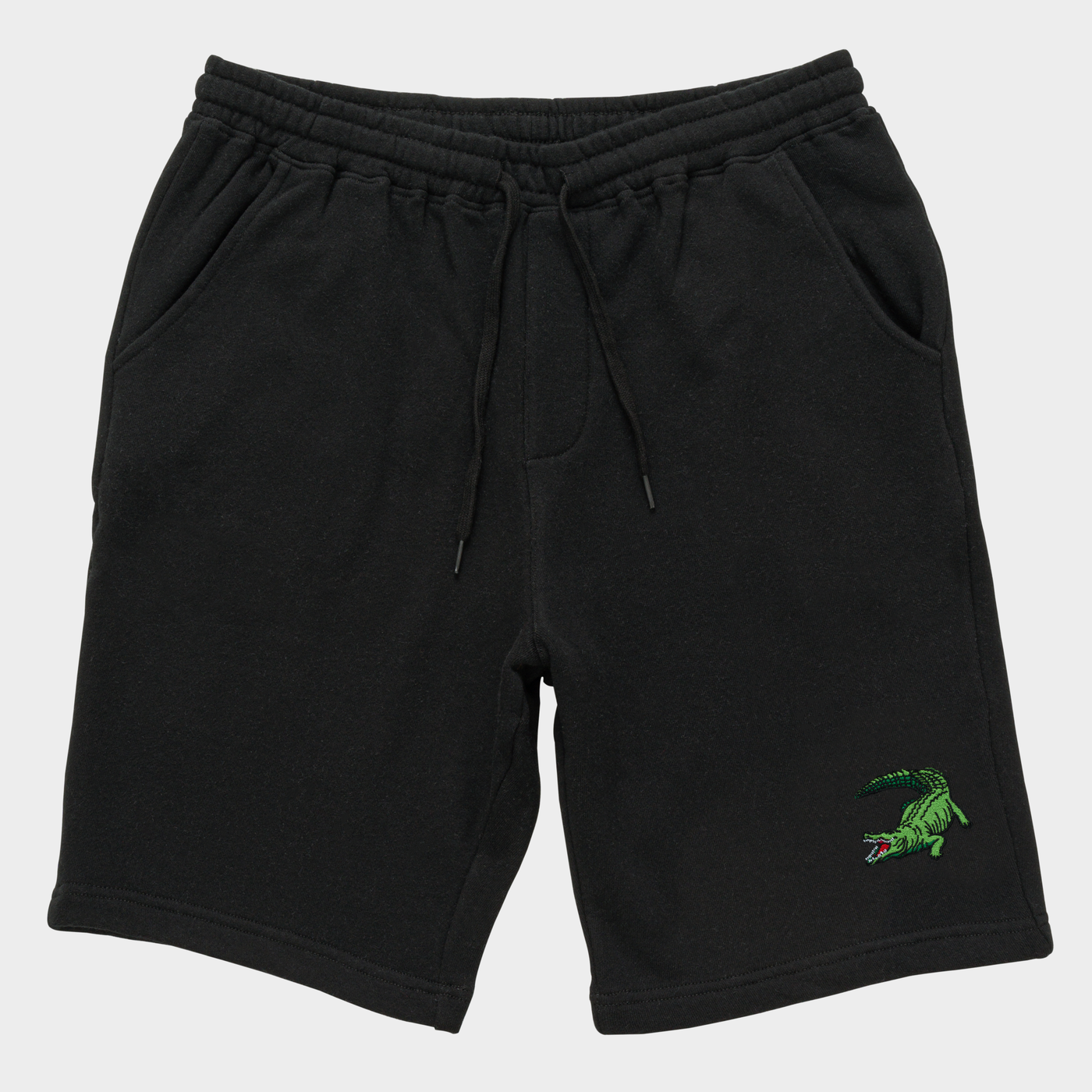 Bobby's Planet Men's Embroidered Saltwater Crocodile Shorts from Australia Down Under Animals Collection in Black Color#color_black