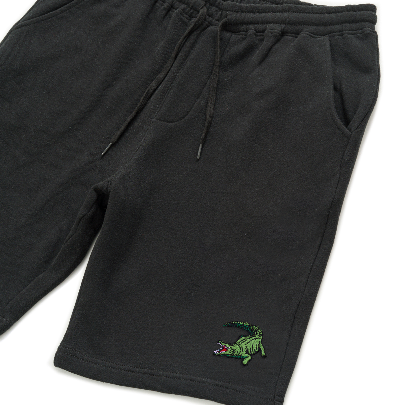 Bobby's Planet Men's Embroidered Saltwater Crocodile Shorts from Australia Down Under Animals Collection in Black Color#color_black