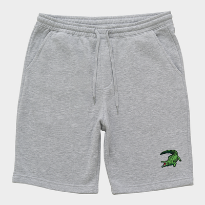Bobby's Planet Men's Embroidered Saltwater Crocodile Shorts from Australia Down Under Animals Collection in Heather Grey Color#color_heather-grey