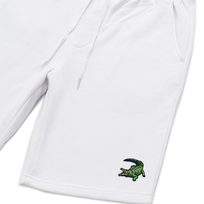 Bobby's Planet Men's Embroidered Saltwater Crocodile Shorts from Australia Down Under Animals Collection in White Color#color_white