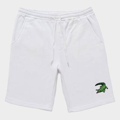Bobby's Planet Men's Embroidered Saltwater Crocodile Shorts from Australia Down Under Animals Collection in White Color#color_white