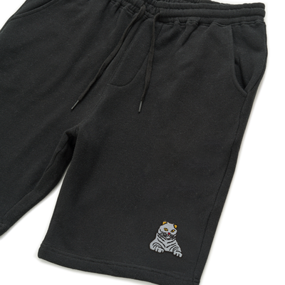 Bobby's Planet Men's Embroidered Scottish Fold Shorts from Paws Dog Cat Animals Collection in Black Color#color_black