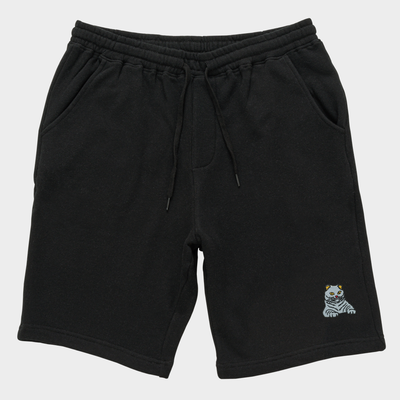 Bobby's Planet Men's Embroidered Scottish Fold Shorts from Paws Dog Cat Animals Collection in Black Color#color_black