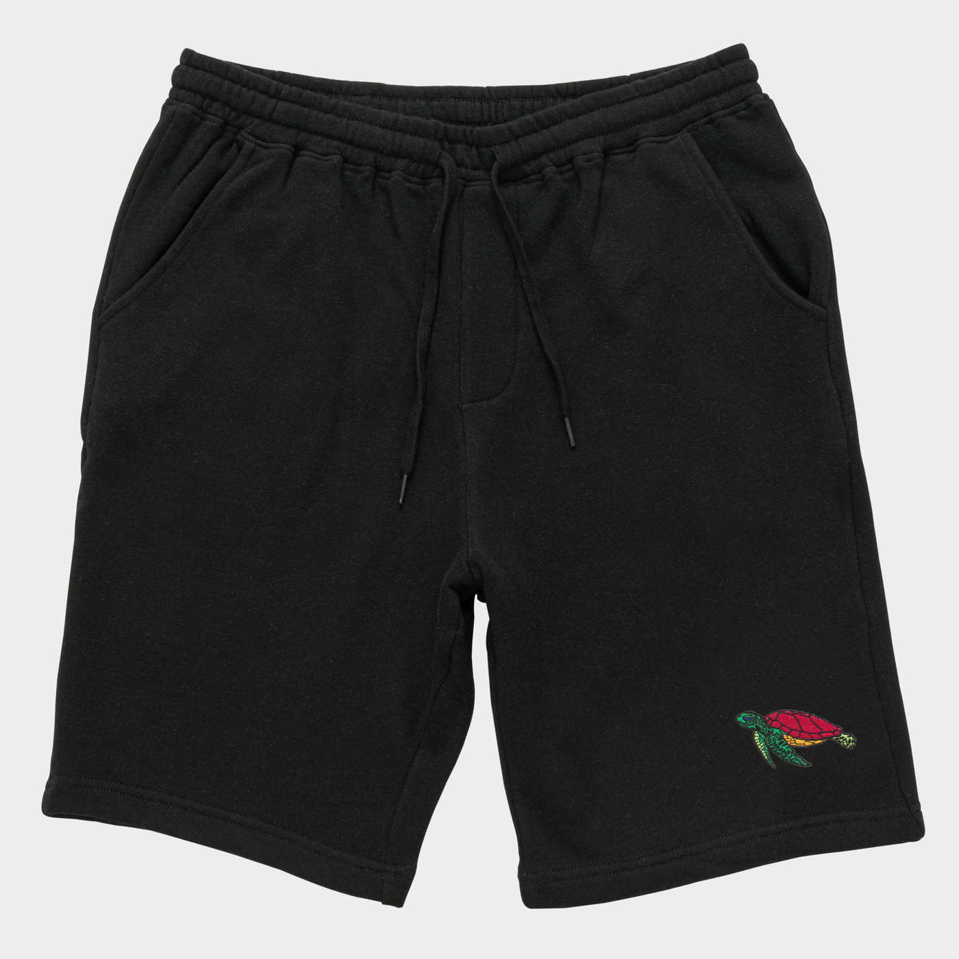 Bobby's Planet Men's Embroidered Sea Turtle Shorts from Seven Seas Fish Animals Collection in Black Color#color_black