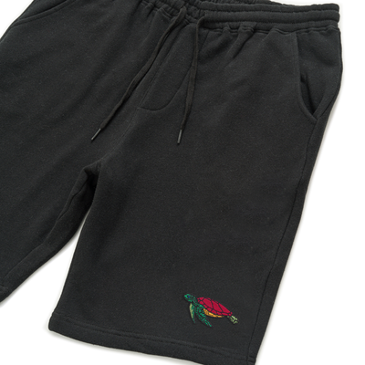 Bobby's Planet Men's Embroidered Sea Turtle Shorts from Seven Seas Fish Animals Collection in Black Color#color_black