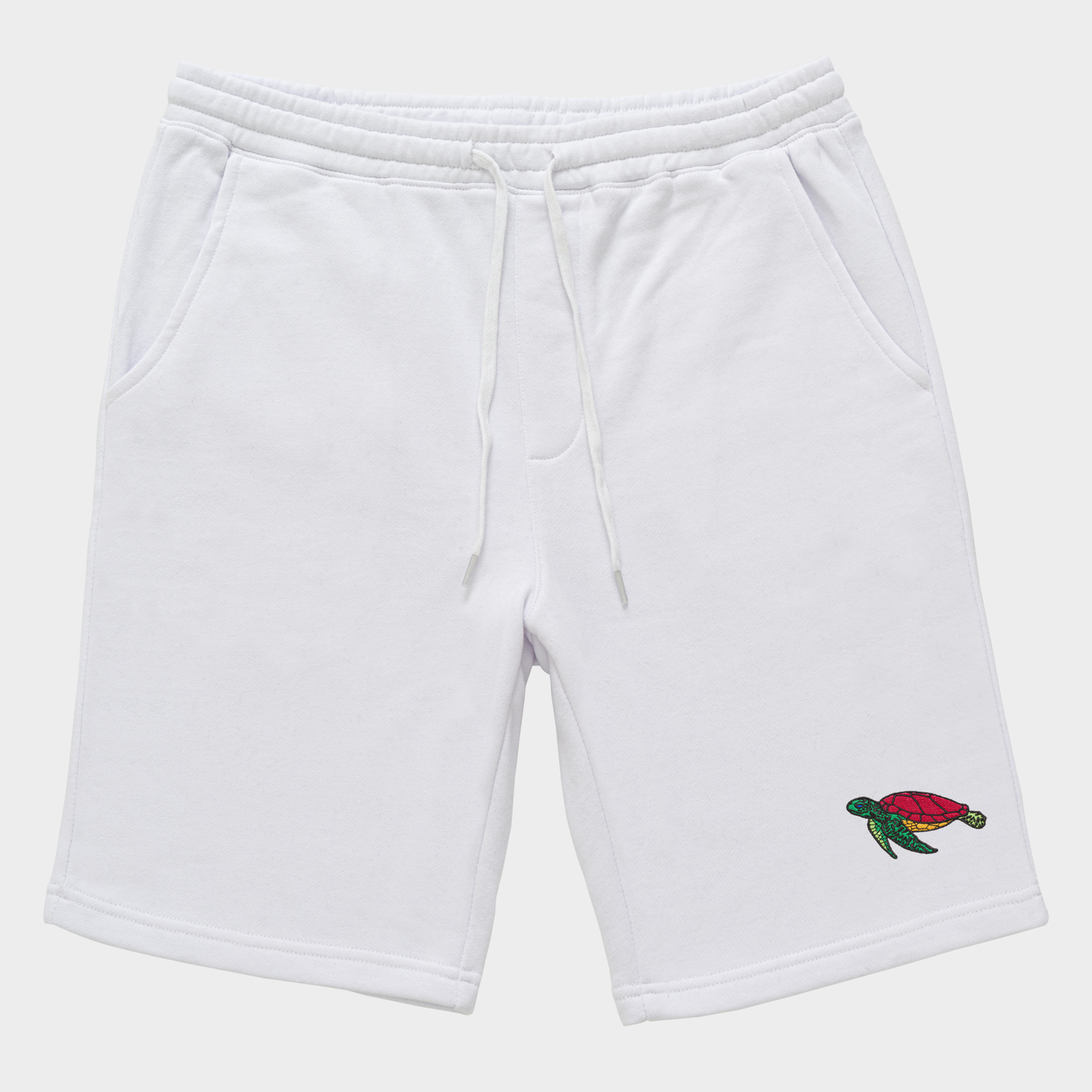 Bobby's Planet Men's Embroidered Sea Turtle Shorts from Seven Seas Fish Animals Collection in White Color#color_white