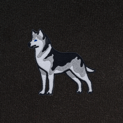 Bobby's Planet Men's Embroidered Siberian Husky Shorts from Paws Dog Cat Animals Collection in Black Color#color_black