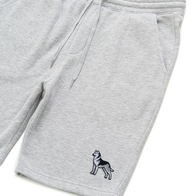 Bobby's Planet Men's Embroidered Siberian Husky Shorts from Paws Dog Cat Animals Collection in Heather Grey Color#color_heather-grey