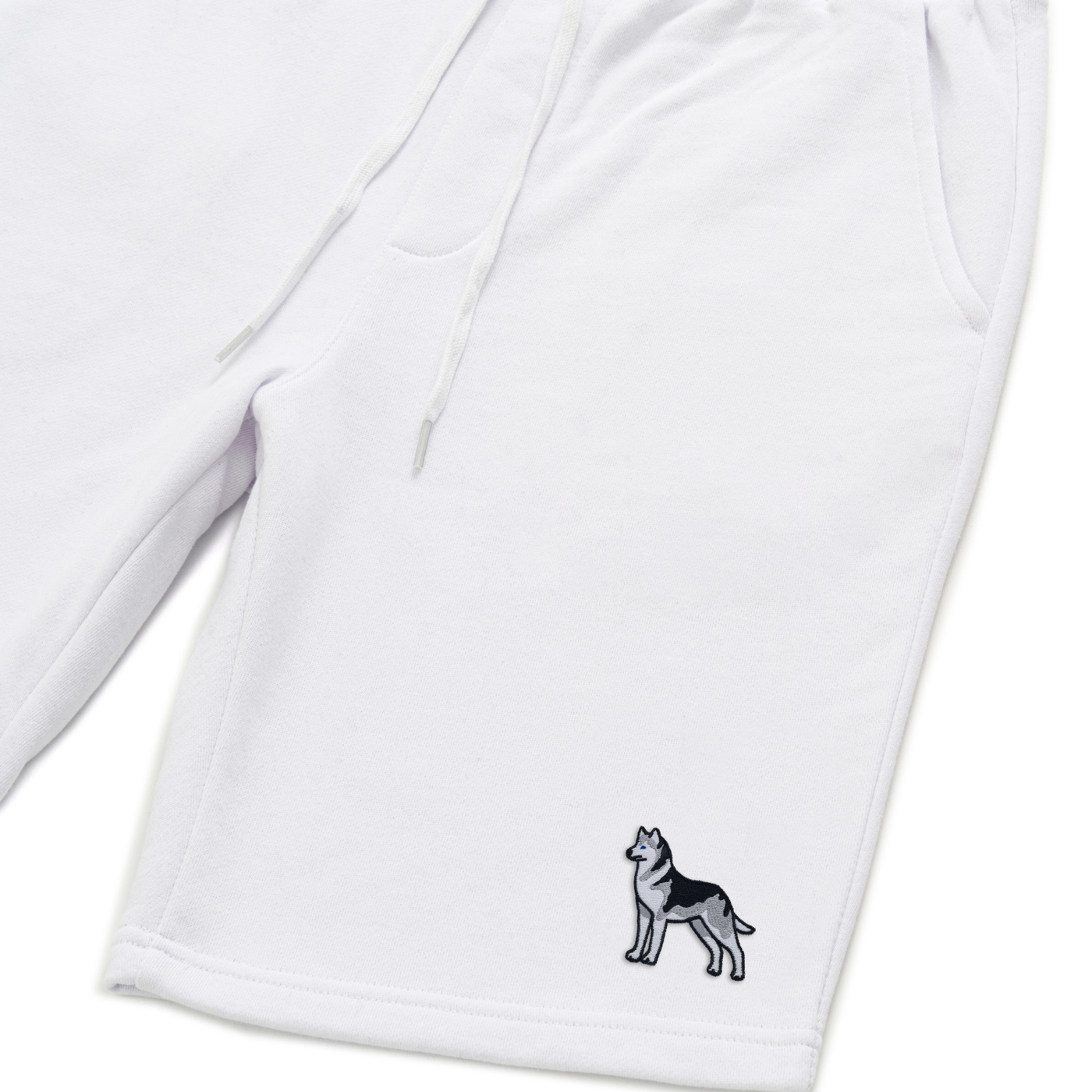 Bobby's Planet Men's Embroidered Siberian Husky Shorts from Paws Dog Cat Animals Collection in White Color#color_white