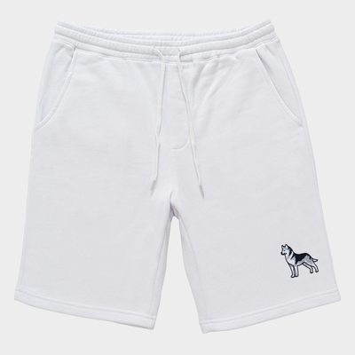 Bobby's Planet Men's Embroidered Siberian Husky Shorts from Paws Dog Cat Animals Collection in White Color#color_white