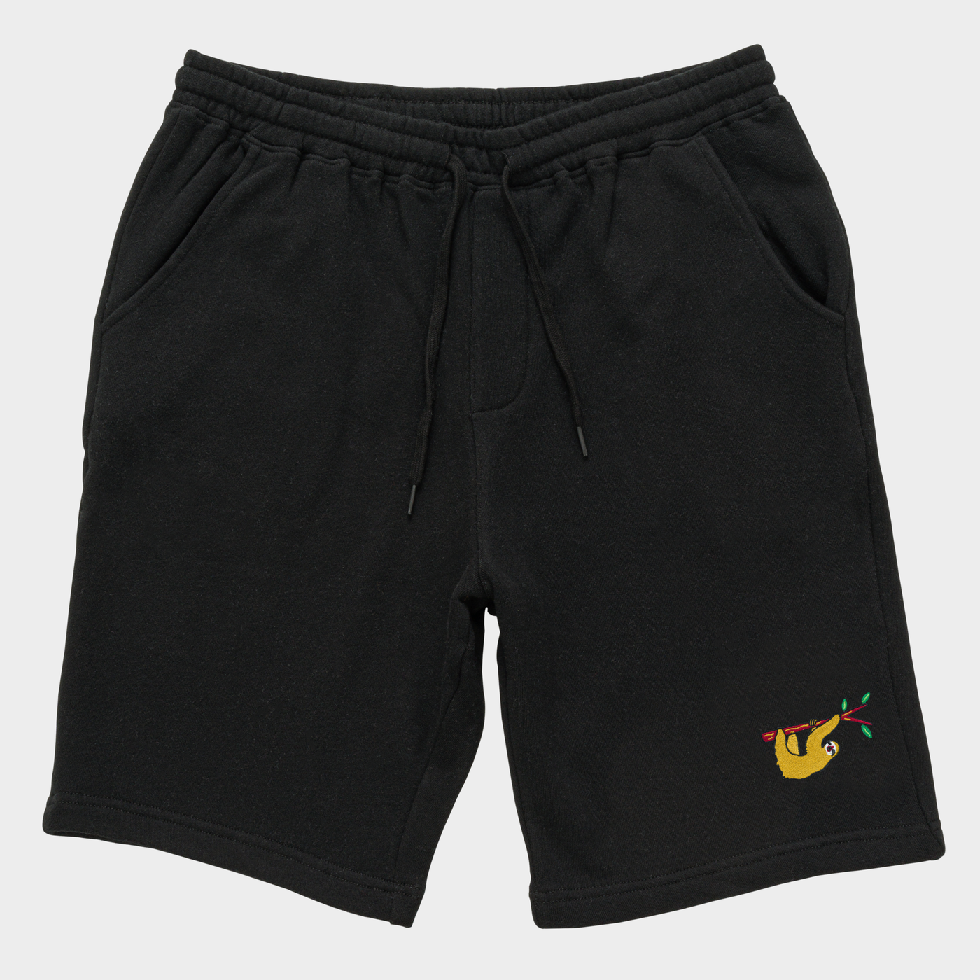 Bobby's Planet Men's Embroidered Sloth Shorts from South American Amazon Animals Collection in Black Color#color_black