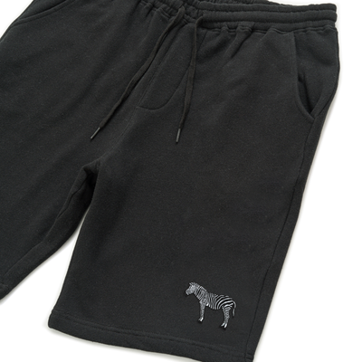 Bobby's Planet Men's Embroidered Zebra Shorts from African Animals Collection in Black Color#color_black