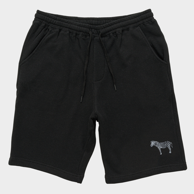 Bobby's Planet Men's Embroidered Zebra Shorts from African Animals Collection in Black Color#color_black