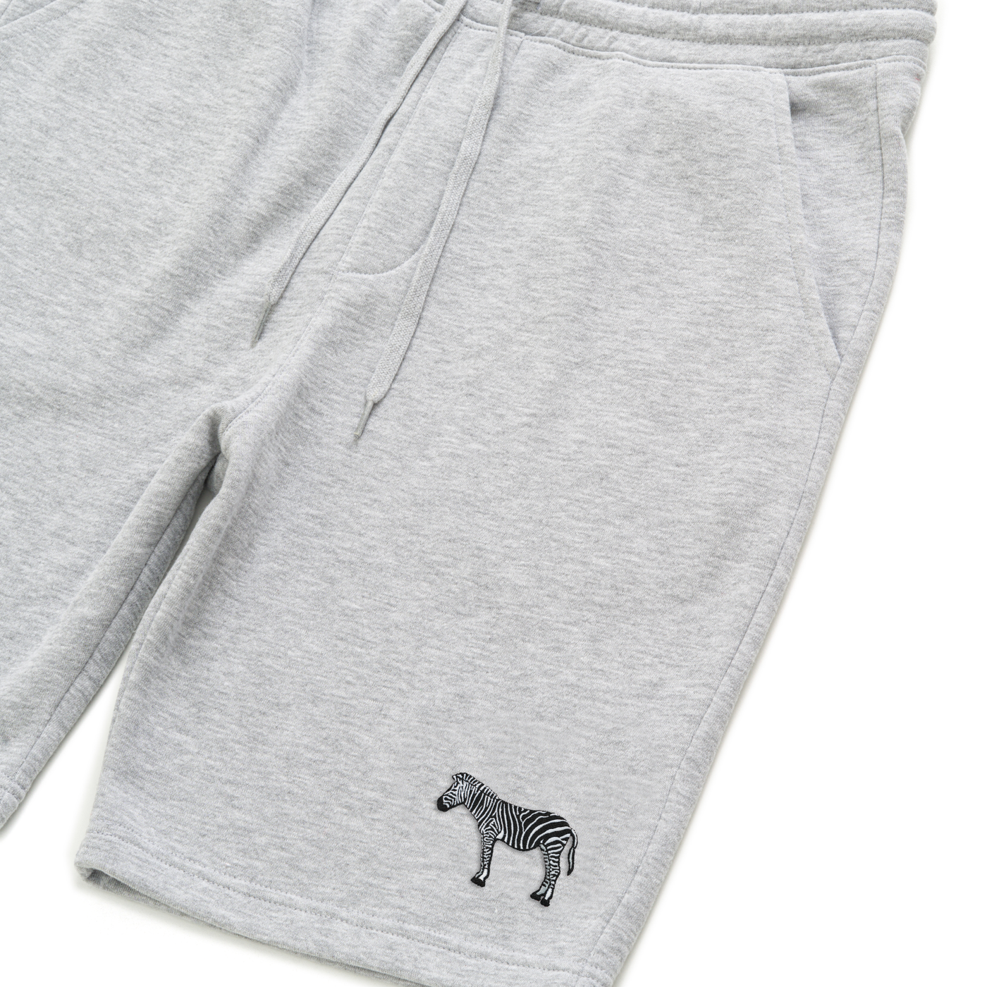 Bobby's Planet Men's Embroidered Zebra Shorts from African Animals Collection in Heather Grey Color#color_heather-grey