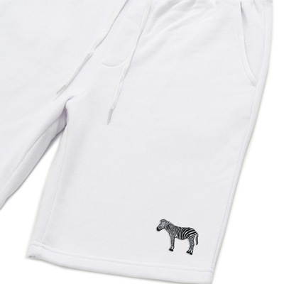 Bobby's Planet Men's Embroidered Zebra Shorts from African Animals Collection in White Color#color_white