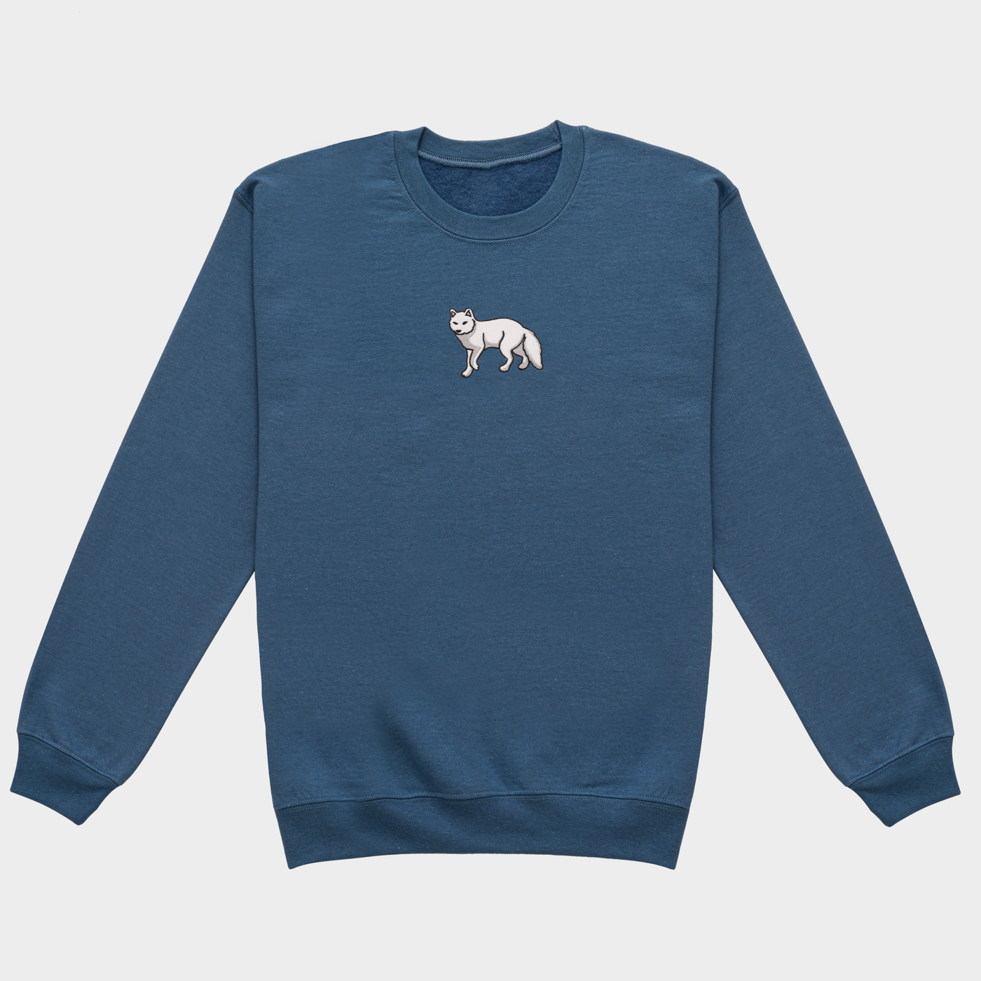 Bobby's Planet Men's Embroidered Arctic Fox Sweatshirt from Arctic Polar Animals Collection in Indigo Blue Color#color_indigo-blue