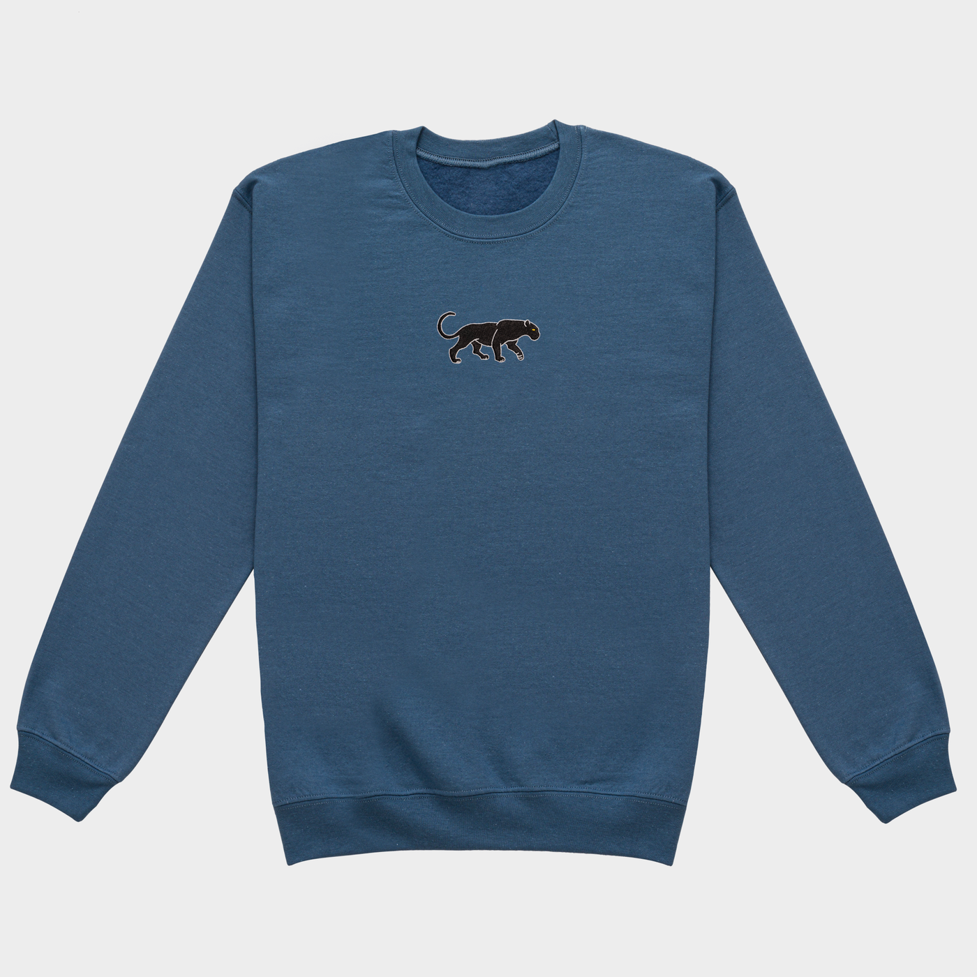 Bobby's Planet Men's Embroidered Black Jaguar Sweatshirt from South American Amazon Animals Collection in Indigo Blue Color#color_indigo-blue