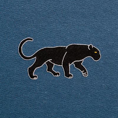 Bobby's Planet Men's Embroidered Black Jaguar Sweatshirt from South American Amazon Animals Collection in Indigo Blue Color#color_indigo-blue