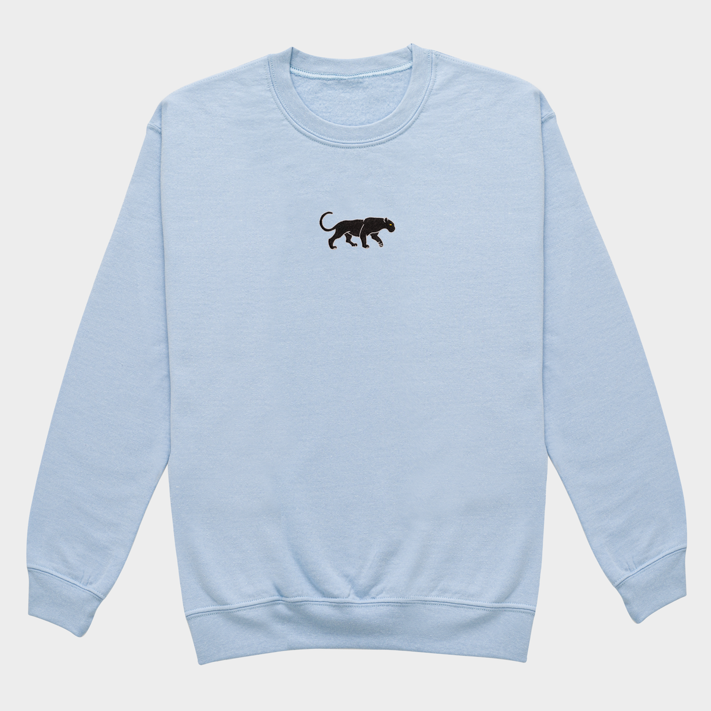 Bobby's Planet Women's Embroidered Black Jaguar Sweatshirt from South American Amazon Animals Collection in Light Blue Color#color_light-blue