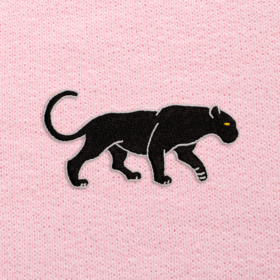 Bobby's Planet Women's Embroidered Black Jaguar Sweatshirt from South American Amazon Animals Collection in Light Pink Color#color_light-pink