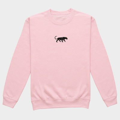Bobby's Planet Women's Embroidered Black Jaguar Sweatshirt from South American Amazon Animals Collection in Light Pink Color#color_light-pink