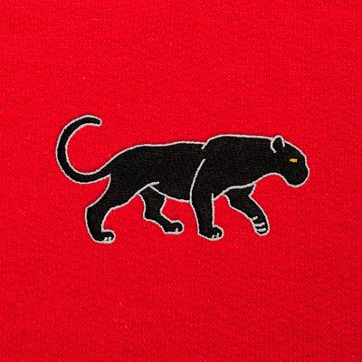 Bobby's Planet Women's Embroidered Black Jaguar Sweatshirt from South American Amazon Animals Collection in Red Color#color_red