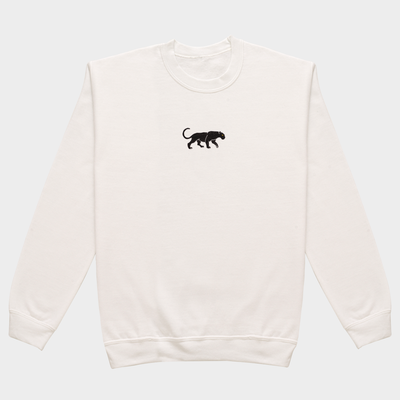 Bobby's Planet Men's Embroidered Black Jaguar Sweatshirt from South American Amazon Animals Collection in White Color#color_white