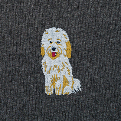 Bobby's Planet Men's Embroidered Poodle Sweatshirt from Bobbys Planet Toy Poodle Collection in Dark Grey Heather Color#color_dark-grey-heather