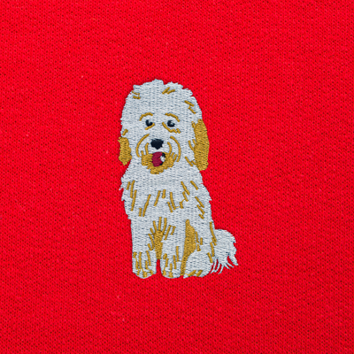 Bobby's Planet Women's Embroidered Poodle Sweatshirt from Bobbys Planet Toy Poodle Collection in Red Color#color_red